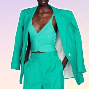 NWT SANDRO Alcudia Knit Crop Top In Verts Size 6